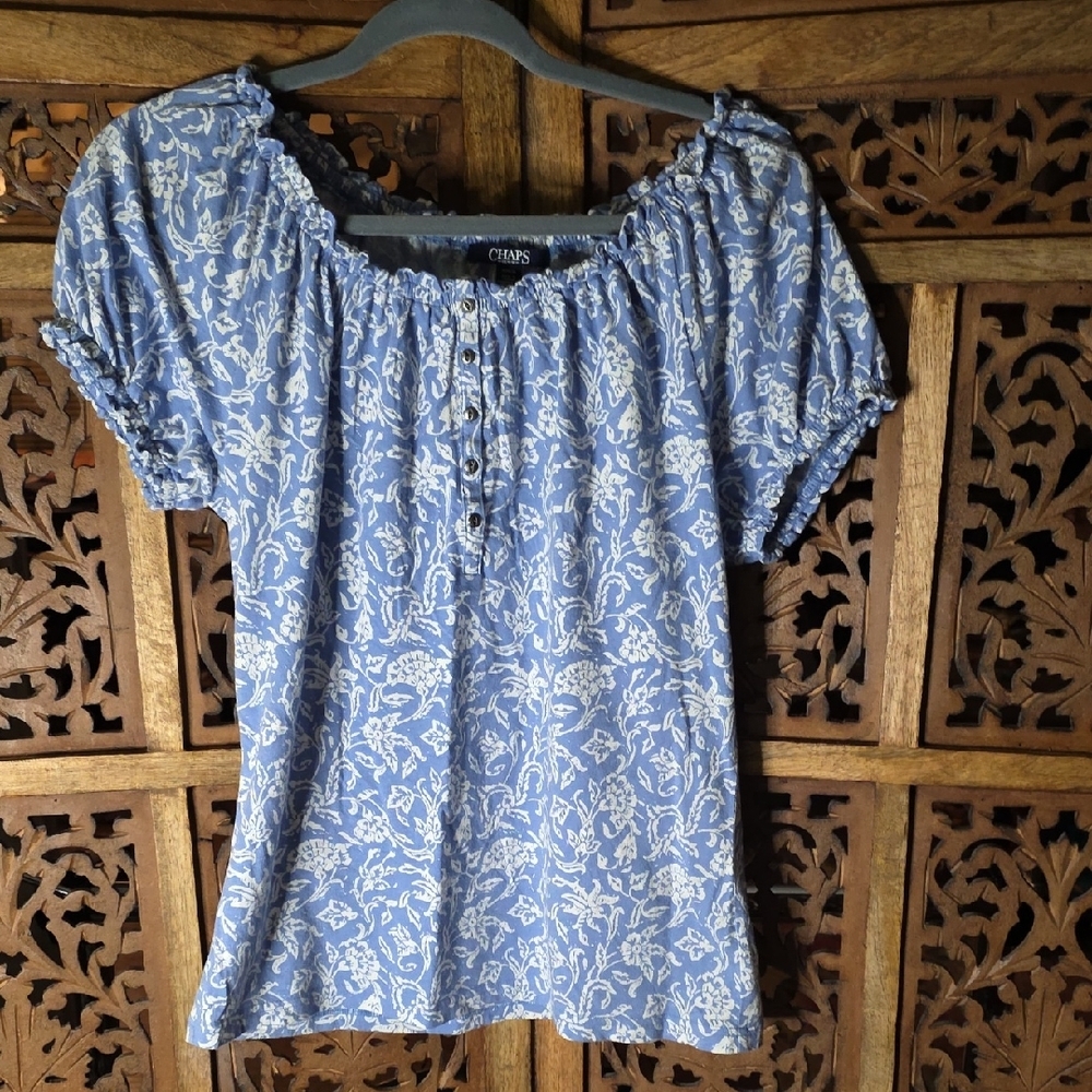Chaps Light Blue Floral Blouse
